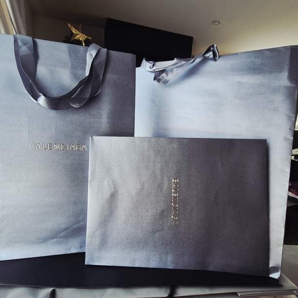 Balenciaga  Luxury Holiday Edition Gray Bluish Shemery  Shopping Bags Set Of 3 - Picture 2 of 8